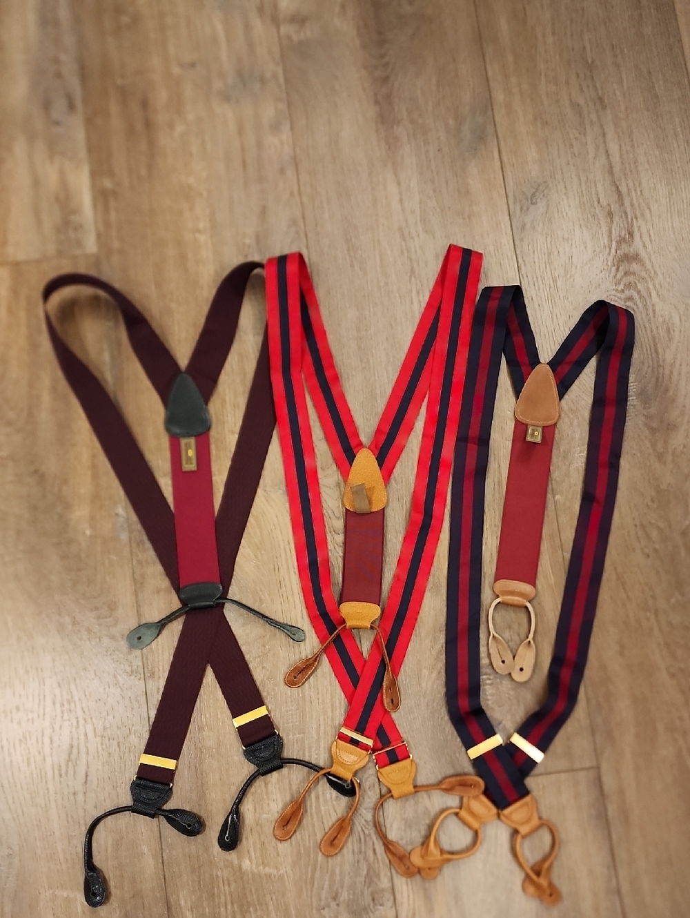 Trafalgar Lot of 3 Braces Suspenders Stripe Ribbon Leather Trim Woven Classic